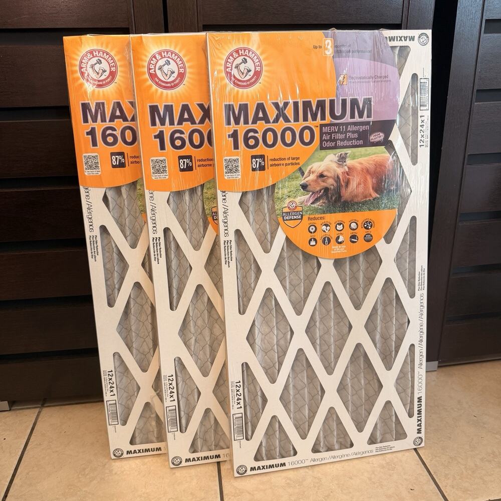 12x24x1 Arm & Hammer Maximum 16000 Allergen Odor Air Filters (MERV 11) (3-Pack)